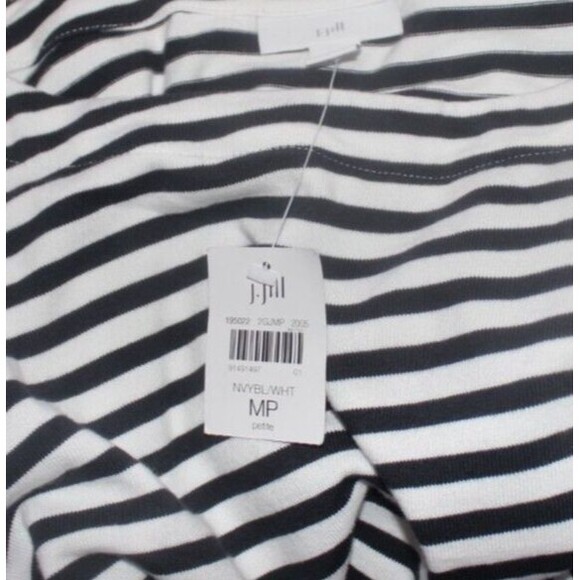 J Jill Shift Dress Navy & White Striped Pockets Knee Length Cotton Womens PM NWT - Picture 9 of 10